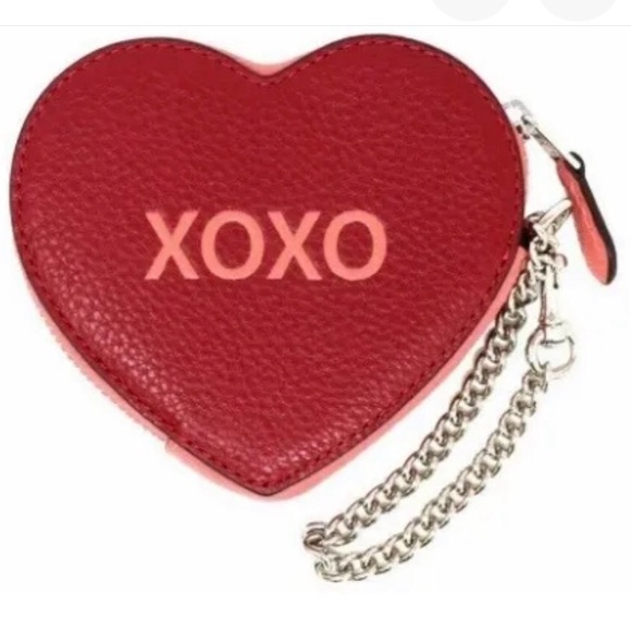 NWT-Coach-Leather ❤️ Heart 💖 Coin Purse-Be Mine/XOXO-Red & Pink-Bag Charm - Picture 10 of 14